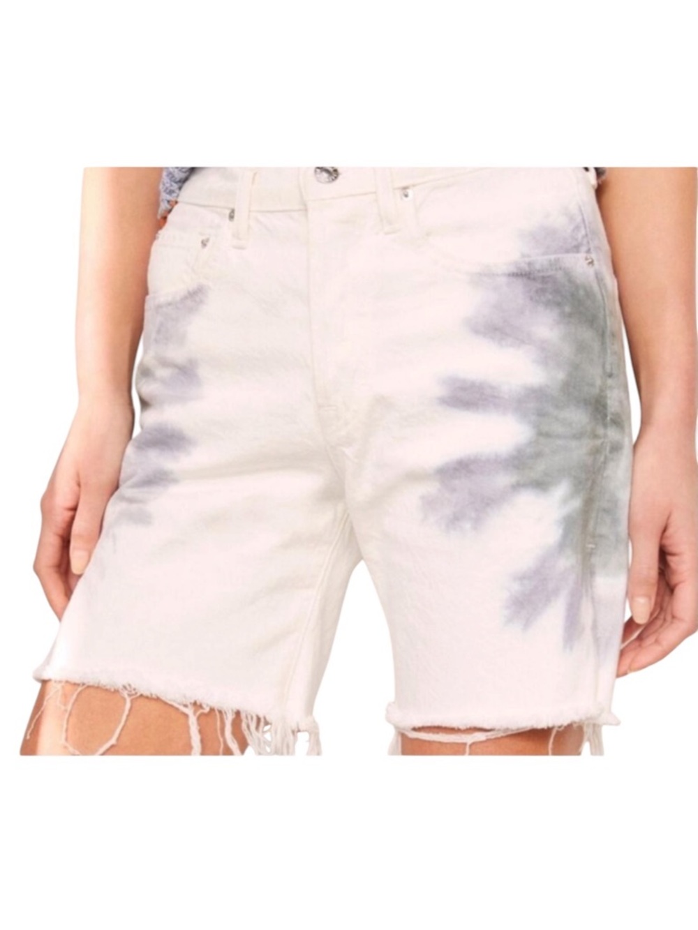 NWT Edwin High Rise 7” Tie Dye Denim Shorts Raw Hem White Gray 28 / US 6